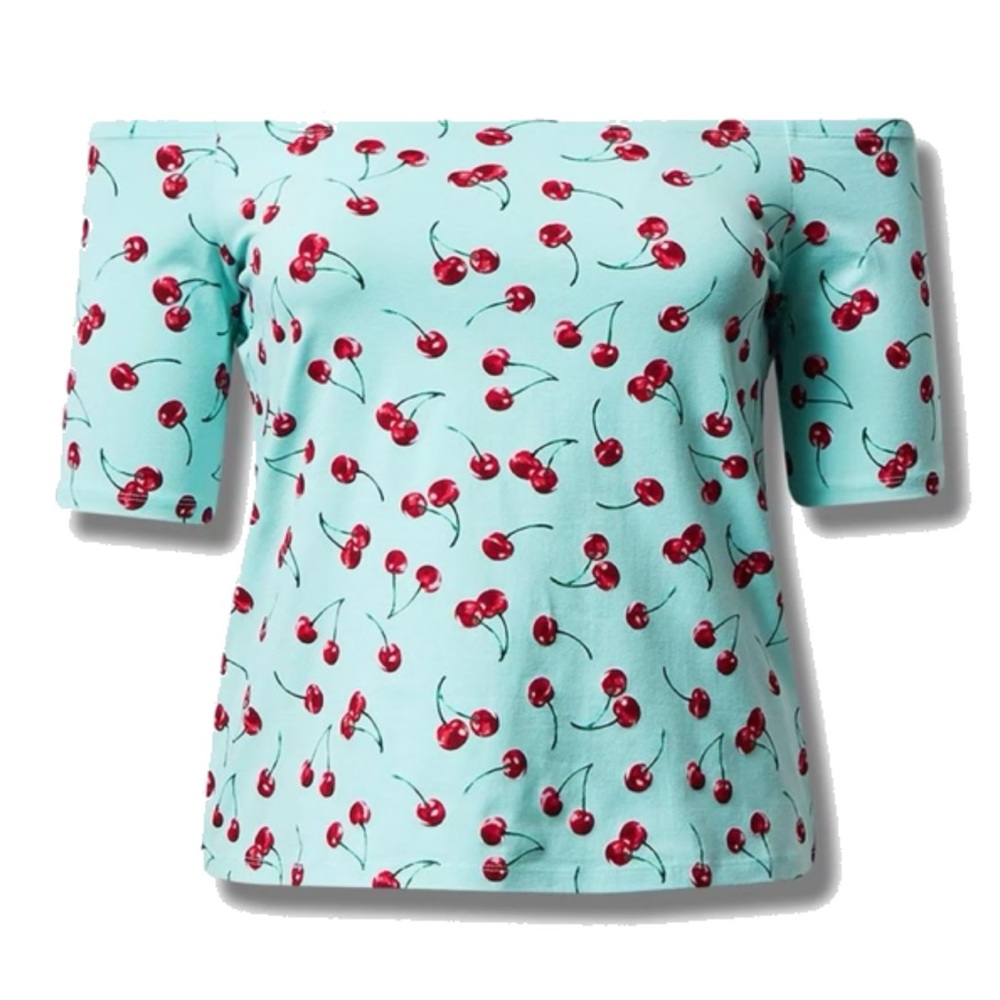 Retro Chic by Torrid Plus Size 0 Foxy Off The Shoulder Cherry Fitted Tee